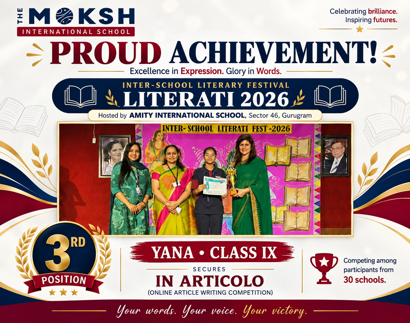 Yana of Class IX secured the 3rd Position in 'Articolo'