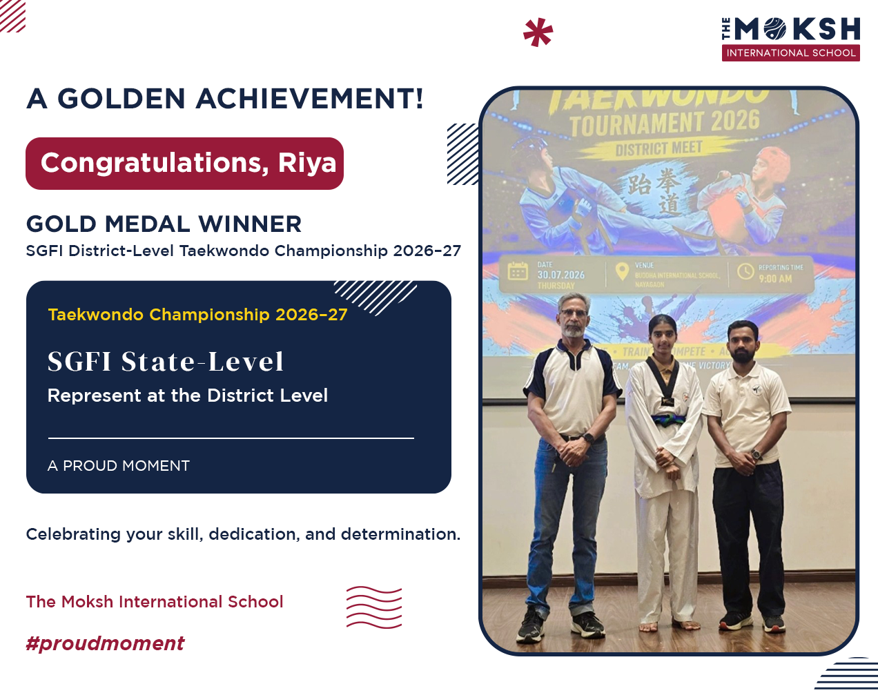 Gold Medal at the SGFI District-Level Taekwondo Championship 2026–27